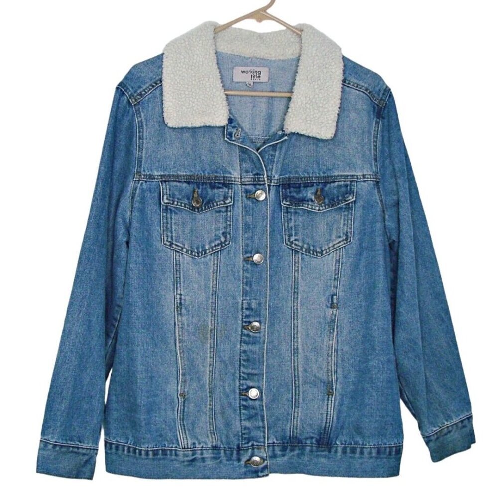 Working Title Denim Button Sherpa Collared Womens Jacket Pockets Not Lined Sz 1X